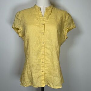 Tweeds 100% Linen Light Yellow Button-Down Shirt Women’s Size Medium